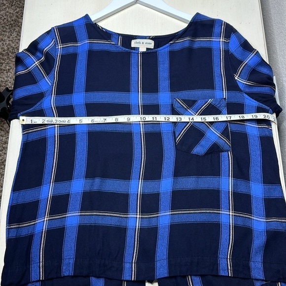 Anthropologie Cloth & Stone Blue Plaid Lace Up Back Flannel Shirt Size Medium - Picture 8 of 11